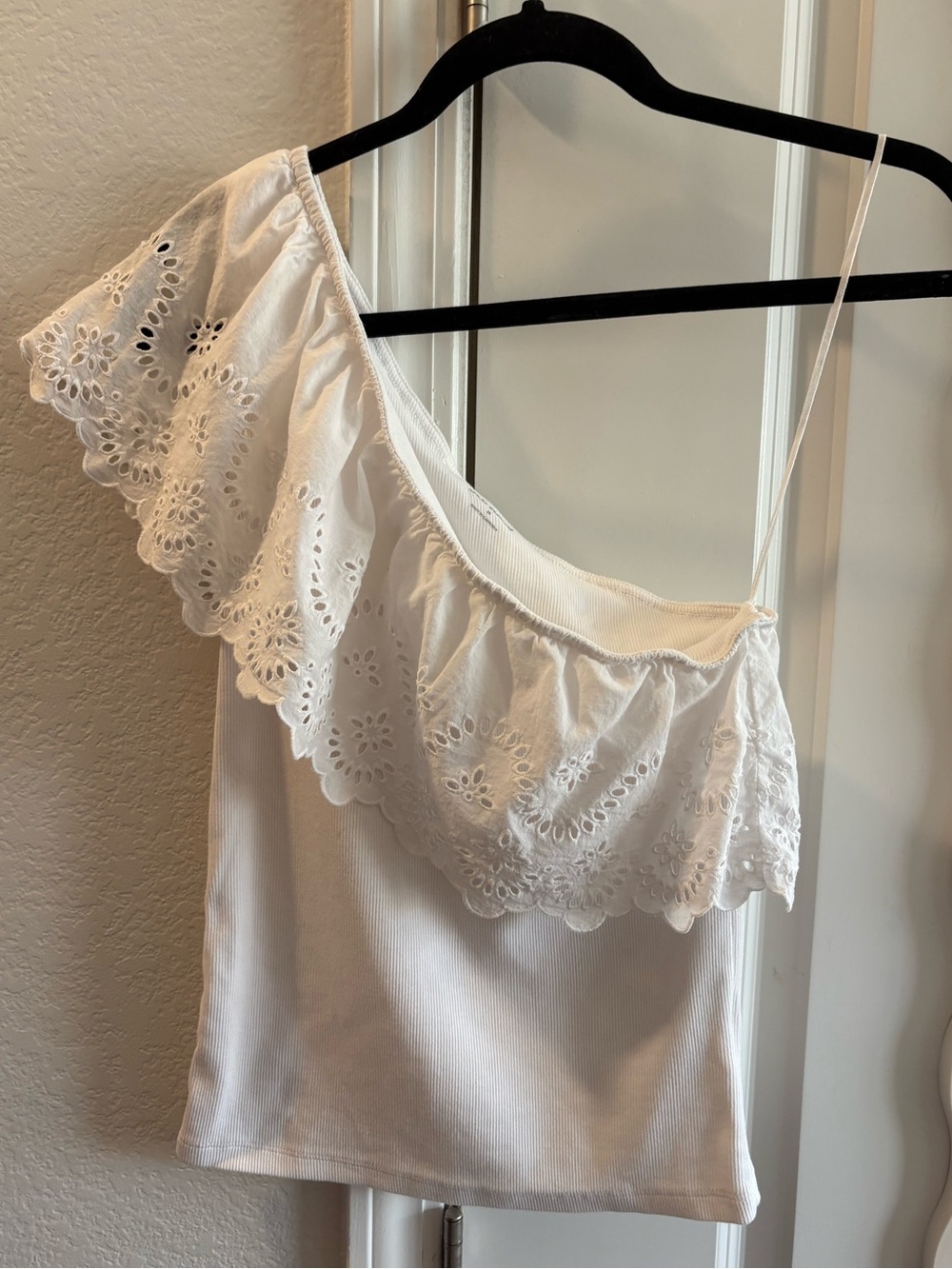 Old Navy White Asymmetrical Eyelet Ruffle Camisole